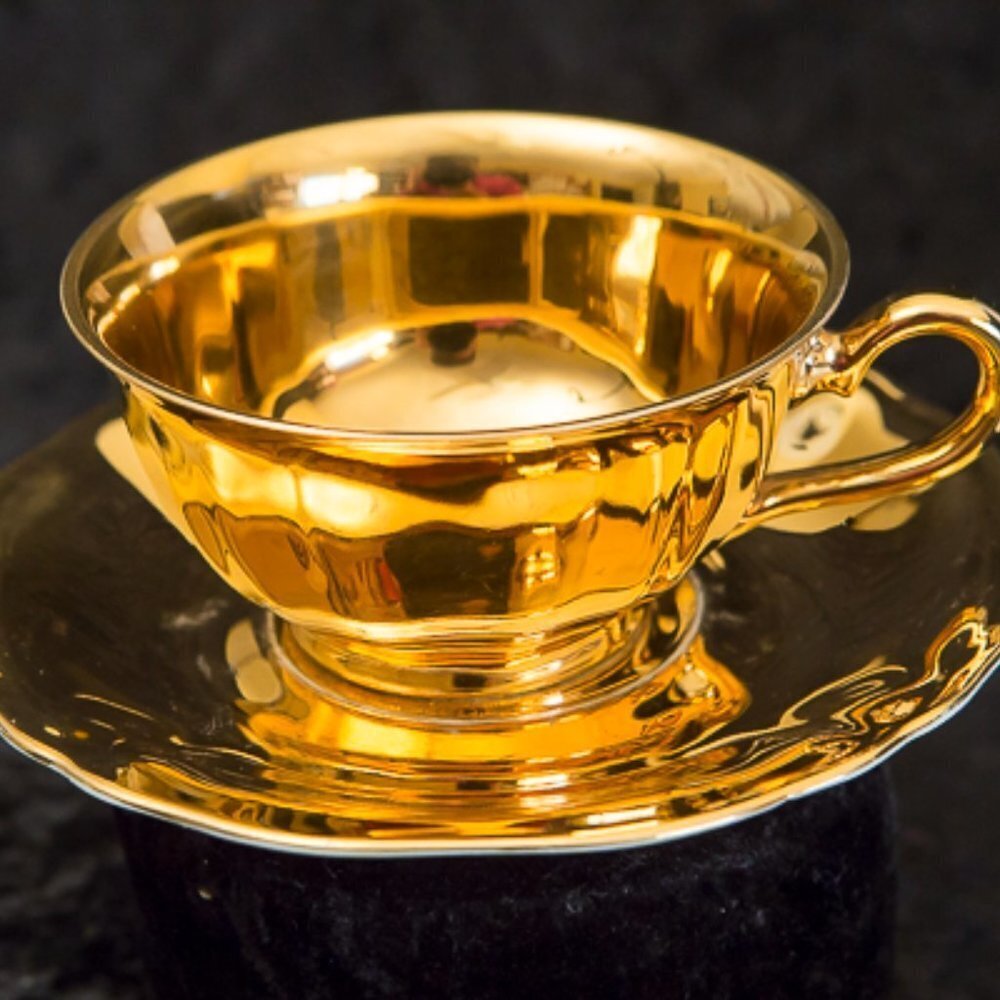 VINTAGE Gold BAVARIA GERMANY US Zone Teacup and Saucer 1946-1949